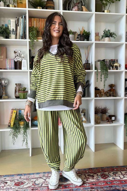 The Sunday Morning Stripe Twist Pant Pear Khaki
